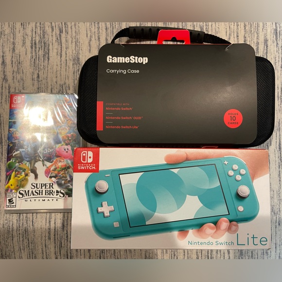 Nintendo switch LITE - Teal color, black case, and one game, BRAND NEW. IN BOX - Picture 1 of 3